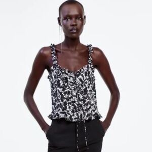 Zara Black and White Floral Blouse Size Small